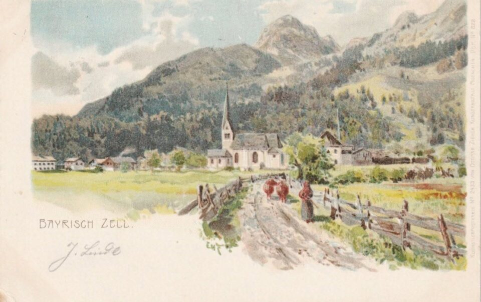 Historische Postkarte von Bayrischzell um 1900 zum Volksmusik-Abend „950 Jahre Bayrischzell – Scheyern“