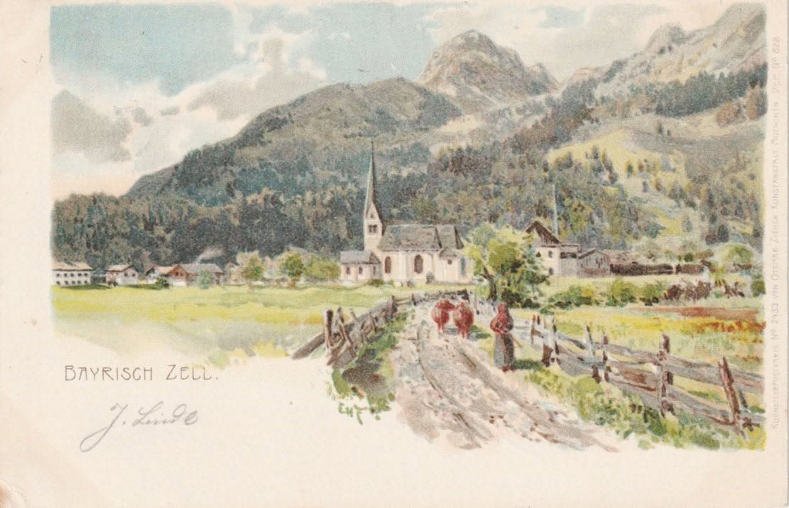 Historische Postkarte von Bayrischzell um 1900 zum Volksmusik-Abend „950 Jahre Bayrischzell – Scheyern“
